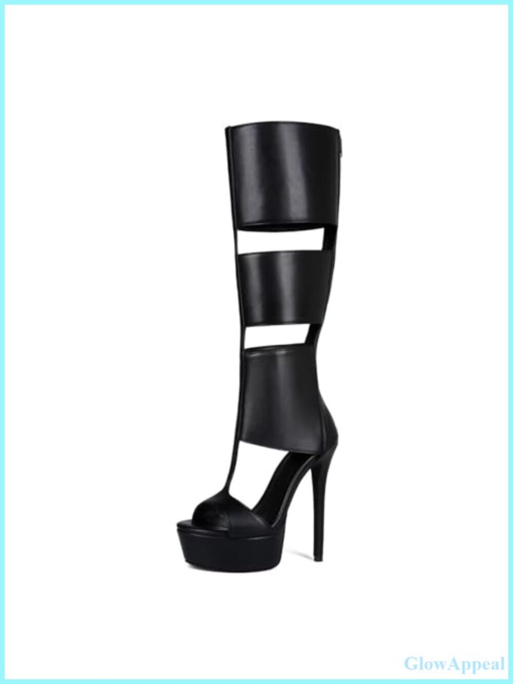 Handmade Faux Leather Knee High Platform Stiletto Heeled Boots